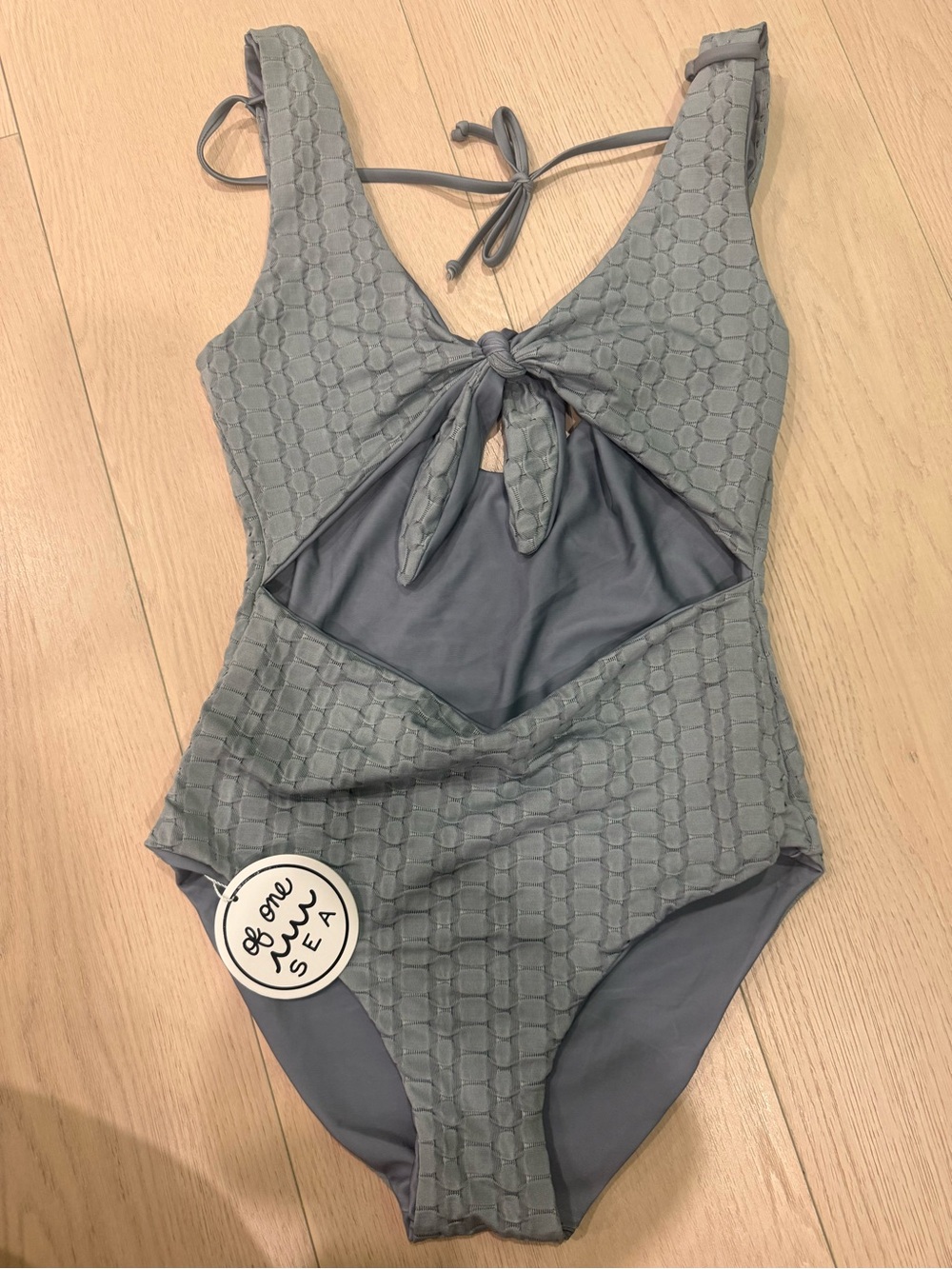 One Sea Textured Cutout One-Piece Swimsuit | XS | Slate Gray